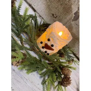 Snowman Bumpy White Moving Flame LED Candle 3in by 4in 4