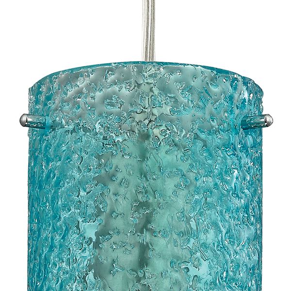 Ice Fragments 5'' Wide 1-Light Mini Pendant - Satin Nickel and Aqua Glass