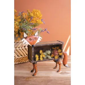 Recycled Metal Fox with Wooden Brick Mold 1
