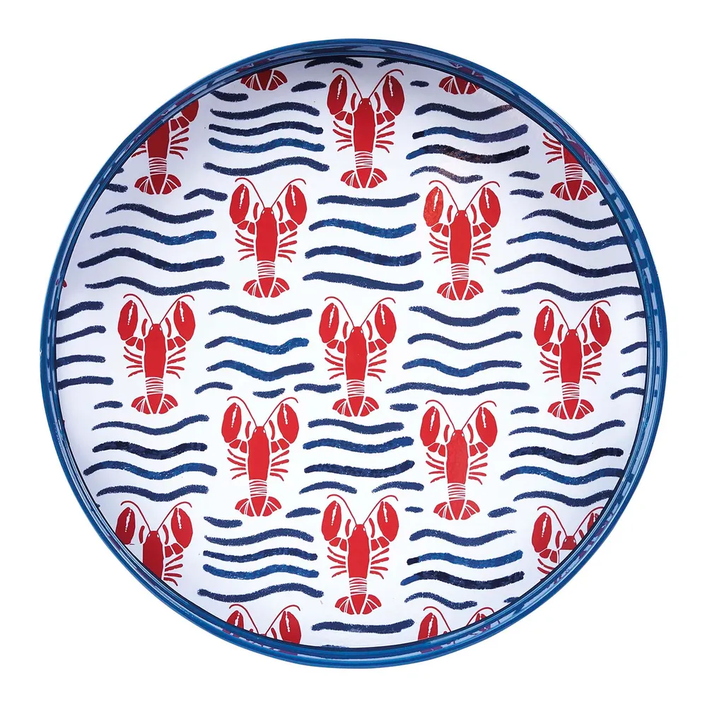 Lobster Waves  Round Lacquer Serving Tray