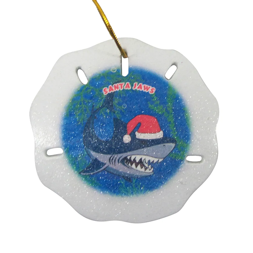 3-3/4" SANTA SHARK SAND DOLLAR ORNAMENT