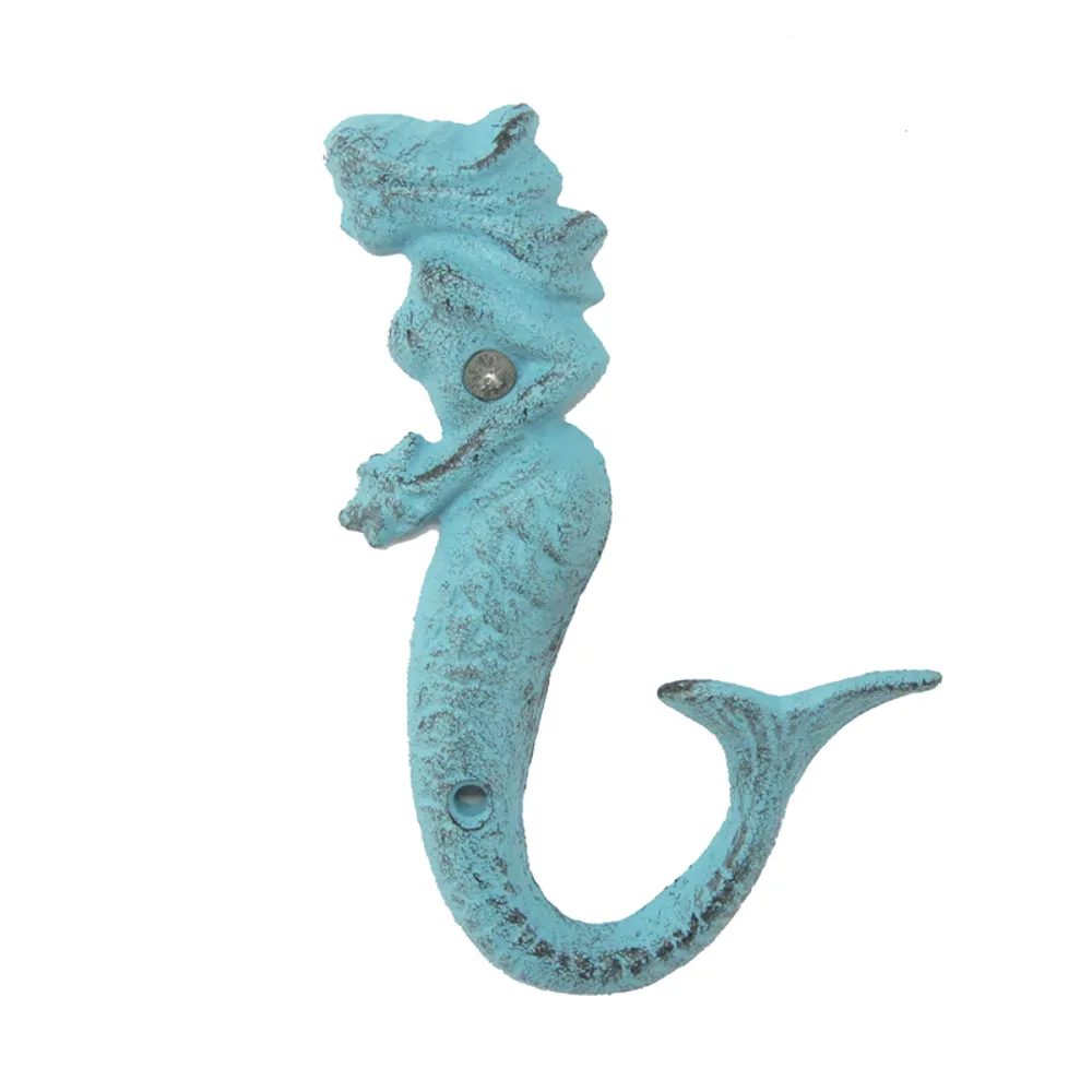 6" BLUE CAST IRON MERMAID WALL HOOK