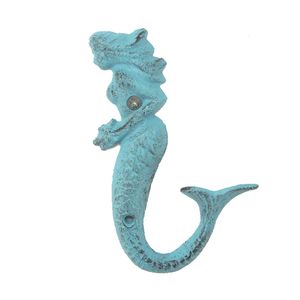 6" BLUE CAST IRON MERMAID WALL HOOK 1