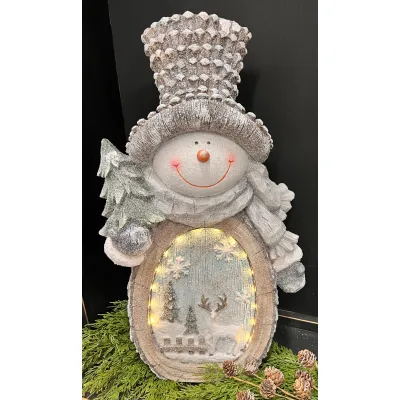 Lighted Resin Sparkle Snowman 12x6x22in