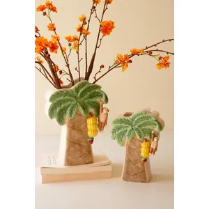 Set of 2 Ceramic Palm Tree Vases with Dangling Monkeys 1