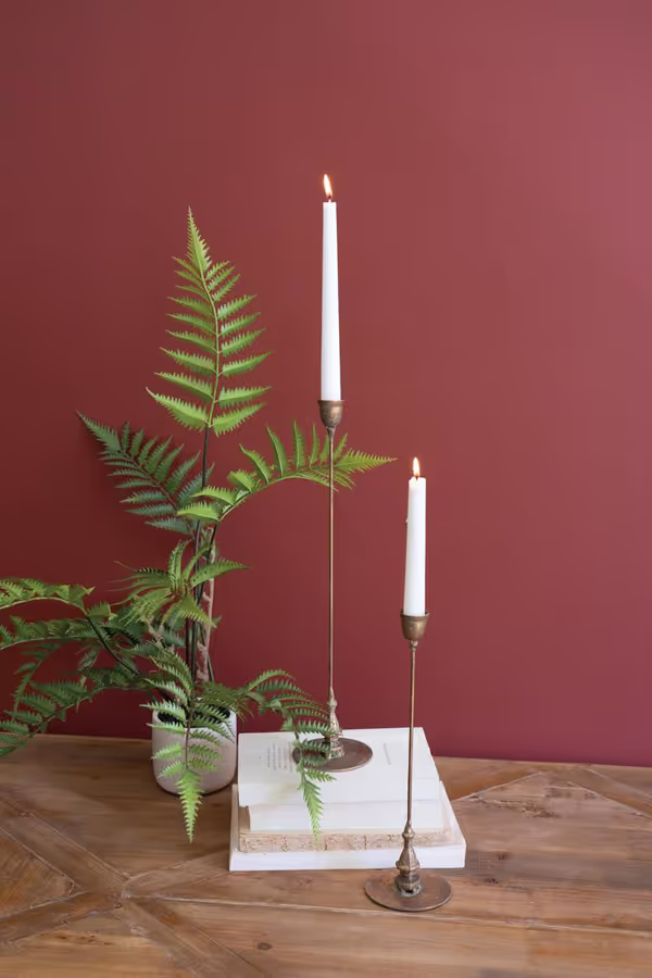 Set of 2 Tall Antique Brass Taper Candle Holders