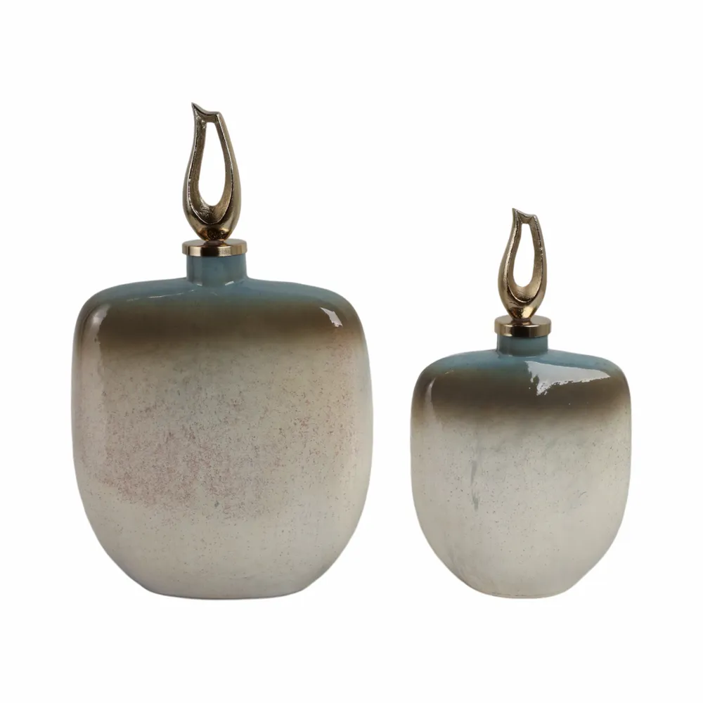DAVINFORD SET OF 2 BLUE GLASS VASES 18 (IN)