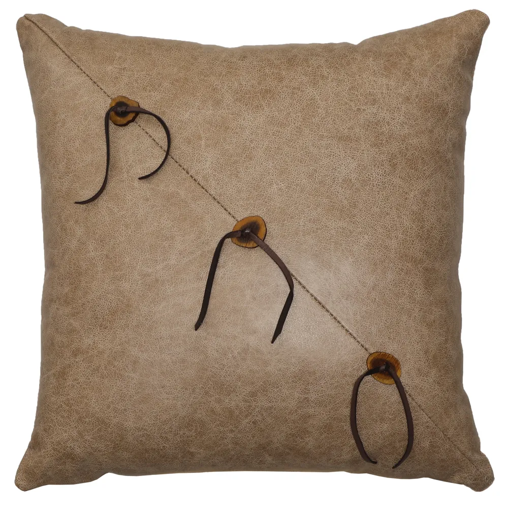 Torque Tan Leather Pillow - 16x16 - Fabric Back