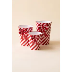 Set of 3 Painted Metal Striped Christmas Planters 4