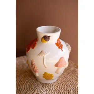 Ceramic Leaves and Mushrooms Vase 4