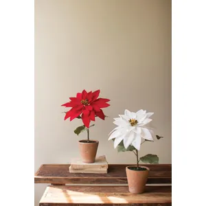 Artificial Poinsettias in a Cement Pot / Red 3
