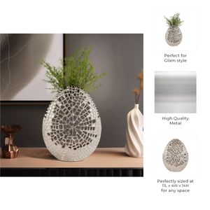 METAL, 14" CONTEMPORARY VASE, SILVER 11