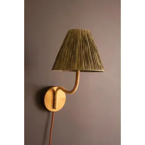 Rattan-Wrapped Wall Light with Raffia Shade 2