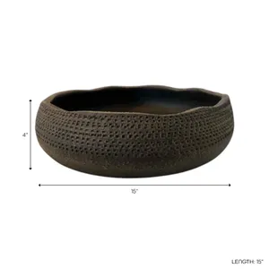 15" PIERCED CLAY BOWL, BROWN 5