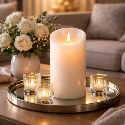 White Timered Moving Flame LED Candle 3x6in