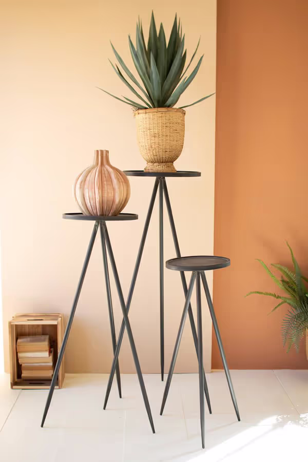 Set of 3 Tall Painted Metal Display Stands