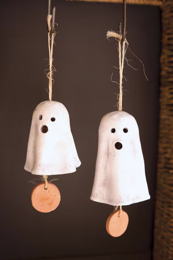 Set of 2 Clay Hanging Ghost Chimes