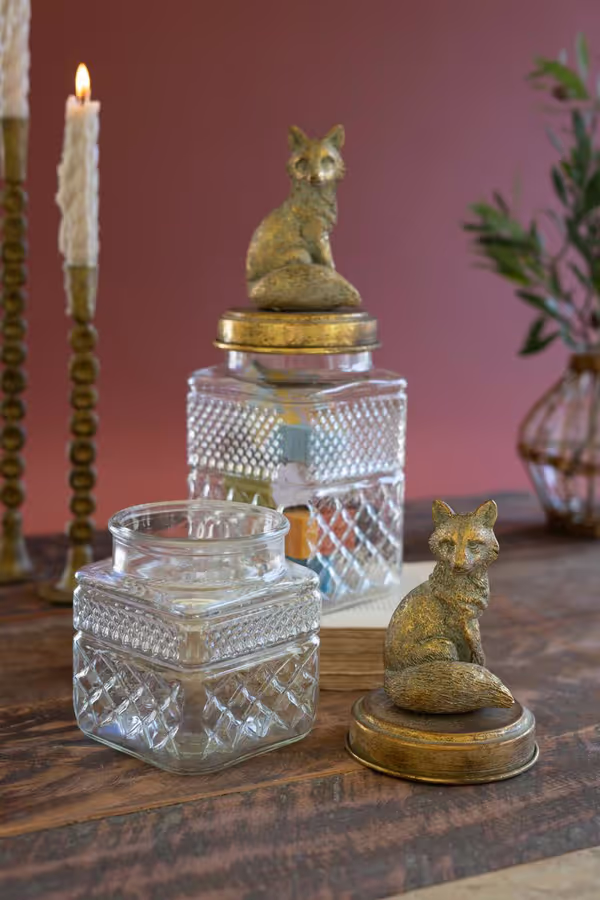 Set of 2 Resin and Glass Fox Canisters