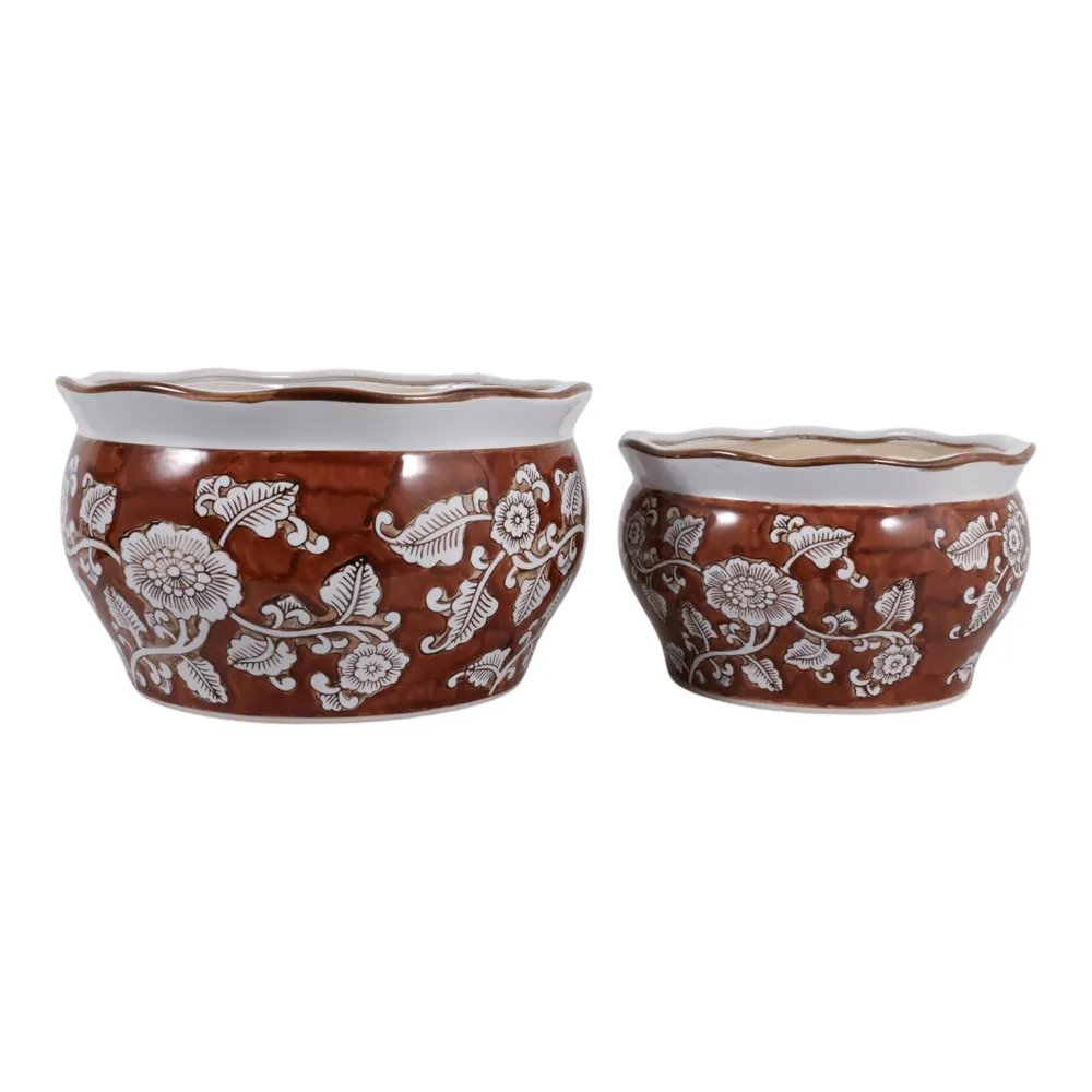 HENLEYDALE SET OF 2 BROWN PLANTER 8 (IN)