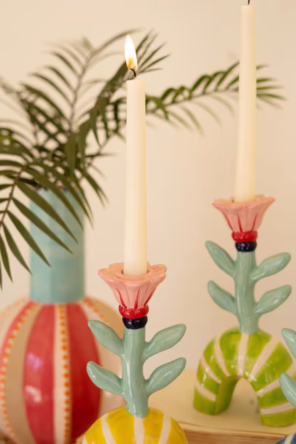 Set of 3 Ceramic Flower Taper Candle Holders
