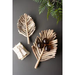 Set of 2 Driftwood Leaf Trays with Abaca Detail 3