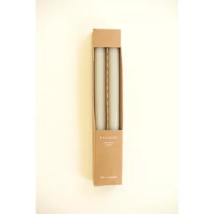 Set of 2 Ribbed Taper Candles / Taupe 1