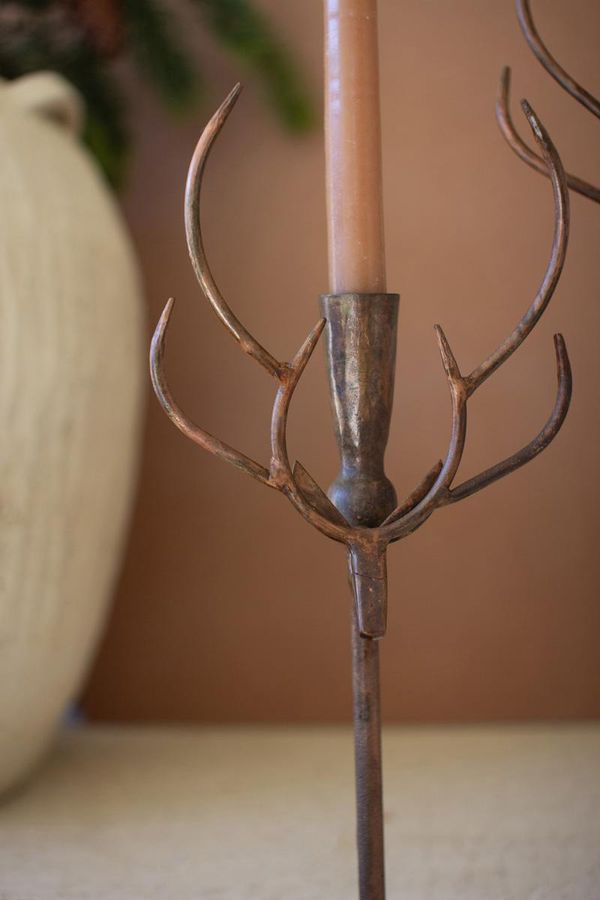 Set of 2 Forged Rustic Iron Deer Candle Holders