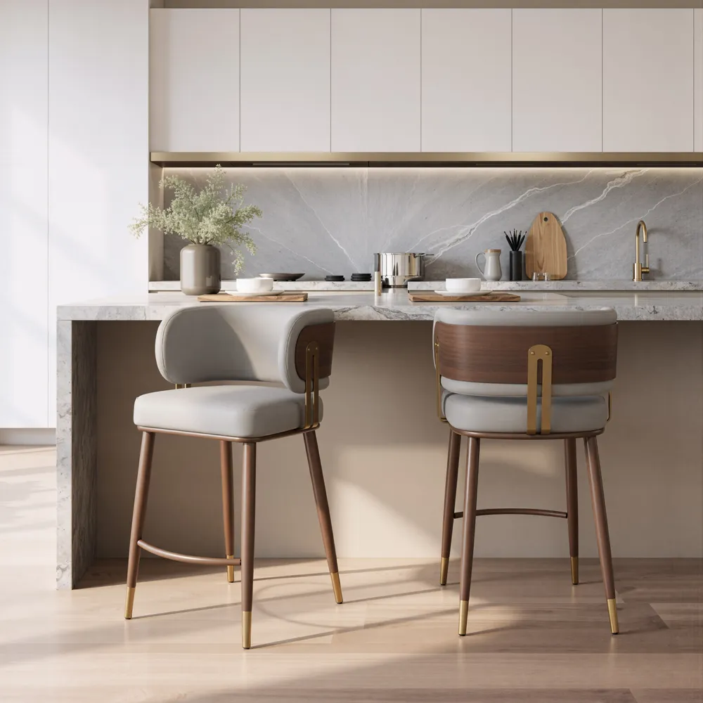 Brew Counter Stool Beige & Walnut
