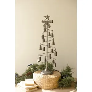 Rustic Metal Christmas Tree with Bells, Bow and Star 5