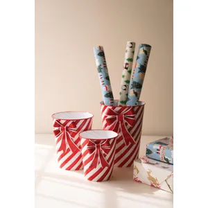 Set of 3 Painted Metal Striped Christmas Planters 1
