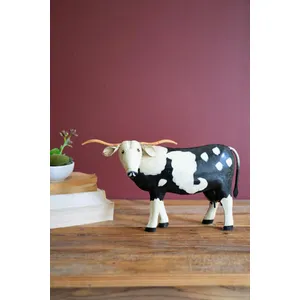 Painted Metal Black and White Steer 1