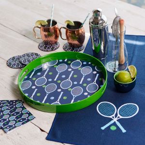 Tennis Navy  Round Lacquer Serving Tray 5