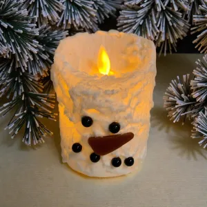 Snowman Bumpy White Moving Flame LED Candle 3in by 4in 2