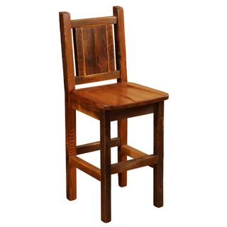 Barnwood Artisan Square Counter Stool with Back - Wood Seat and Back - Antique Oak - Standard