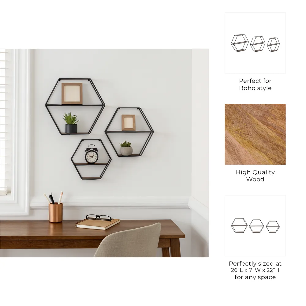 KEATONWOOD SET OF 3 BLACK WALL SHELF 22 (IN)