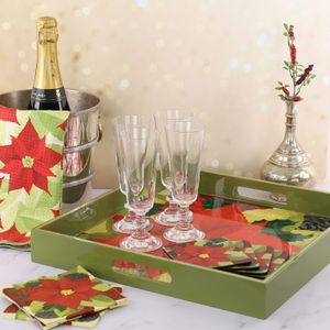 Poinsettia Square Lacquer Serving Tray 3