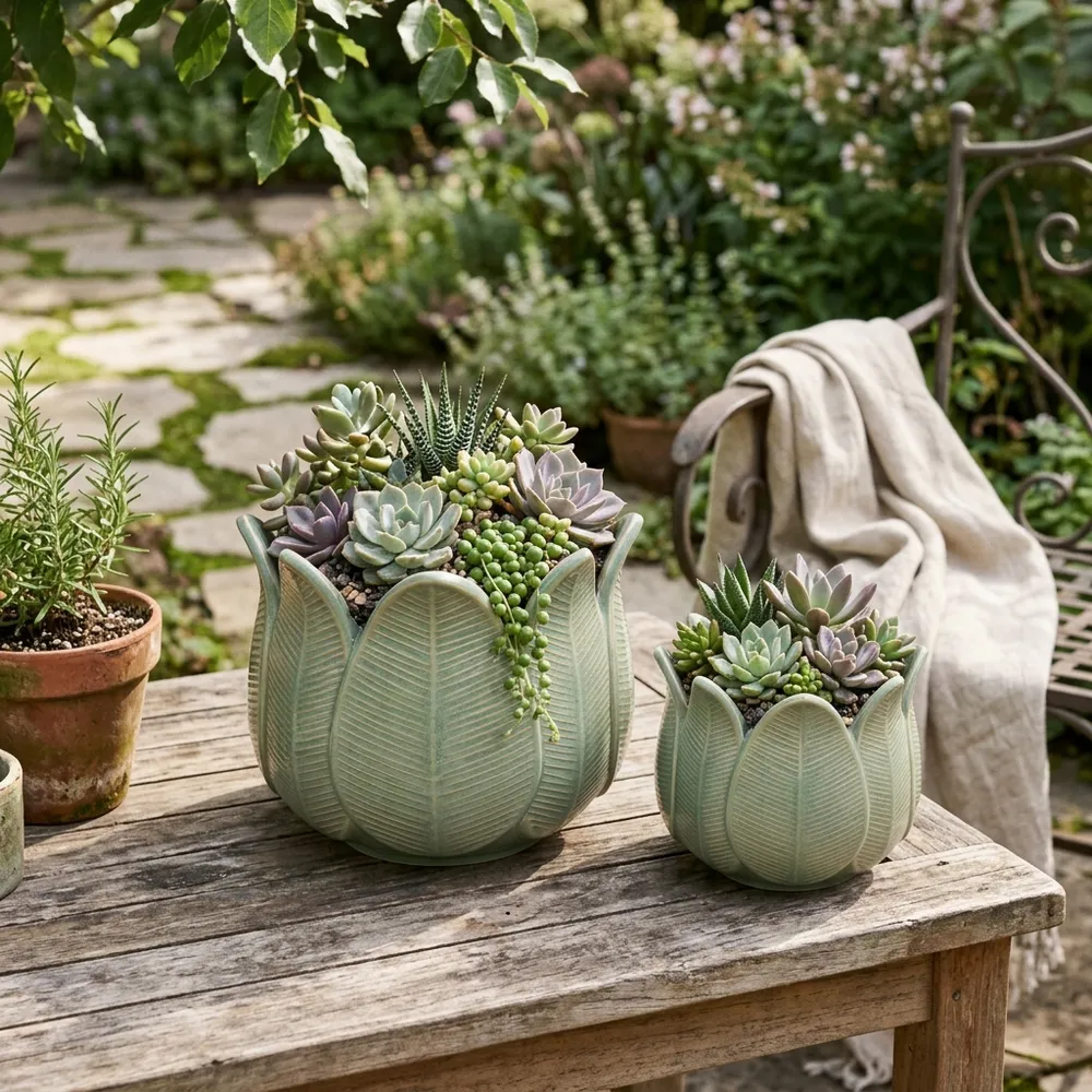 BRADYRIDGE SET OF 2 GREEN PLANTER 7 (IN)