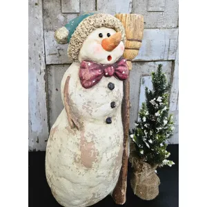 Blizzard Snowman W Broom 12x10x20in 2