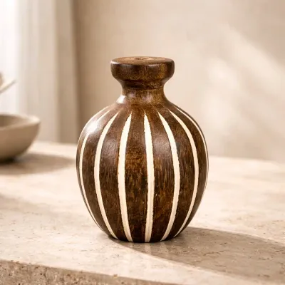 Mini Striped Wood Vase 4x3in
