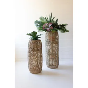 Set of 2 Woven Seagrass Barrel Planters 1