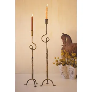Set of 2 Forged-Iron Antique Brass Loops Taper Candle Holders 1