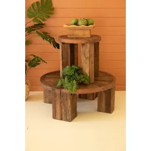 Set of 2 Demi-Lune Reclaimed Wood Accent Tables 7