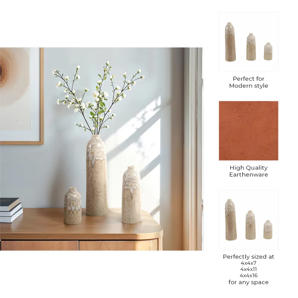 KELSEYLAKE SET OF 3 TAN VASES 16 (IN)