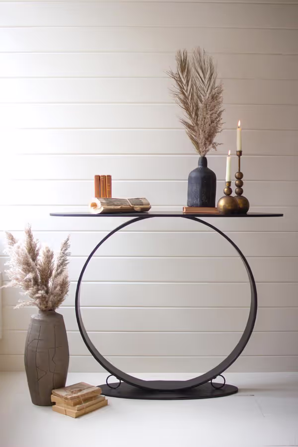 Black Oval Metal Console Table