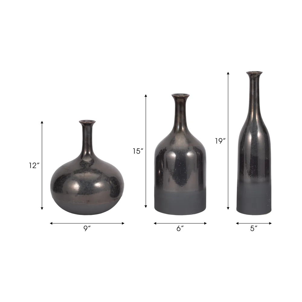 MAXLAKE SET OF 3 BRONZE VASES 18 (IN)