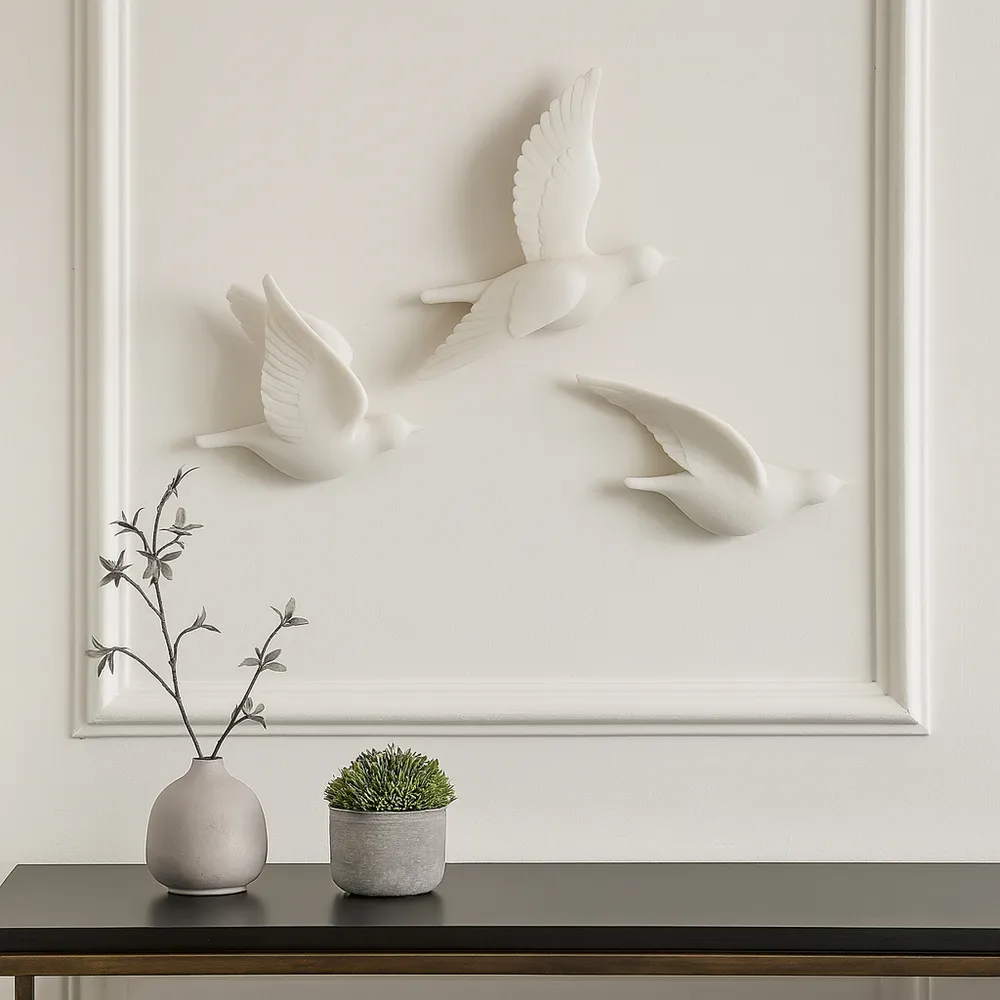 RUEMOOR SET OF 3 WHITE WALL SCULPTURES 13 (IN)