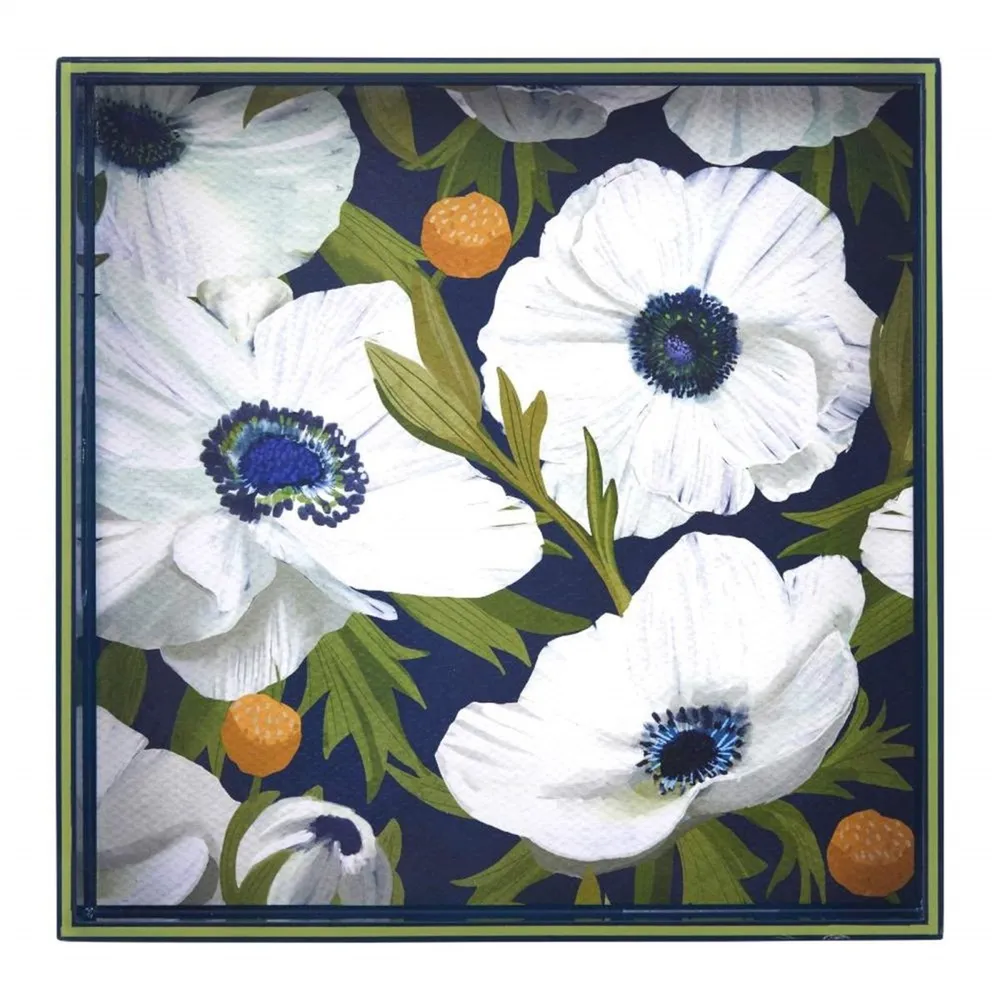 Anemone Poppy Square Lacquer Serving Tray