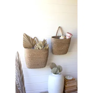 Set of 2 Tall Oval Woven Seagrass Wall Baskets 1