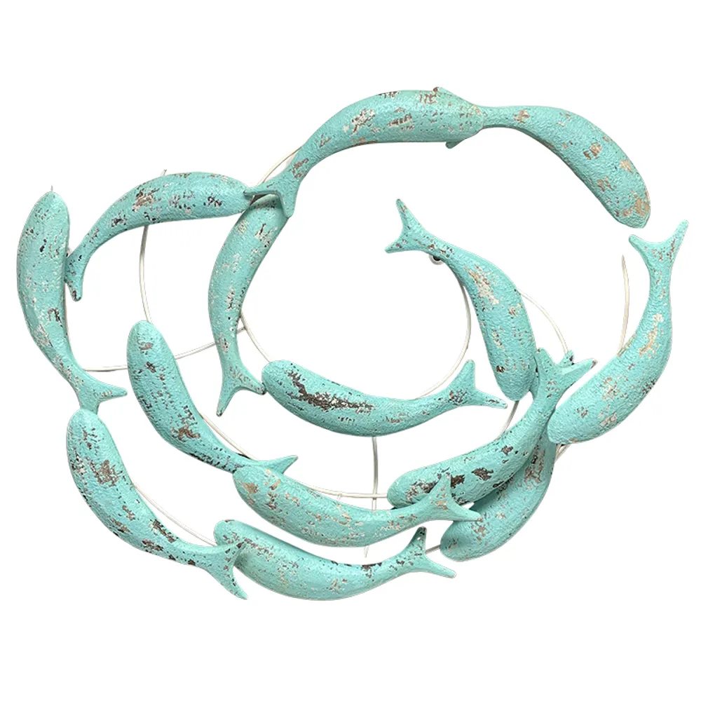 27" CARVED BLUE SCHOOL OF FISH