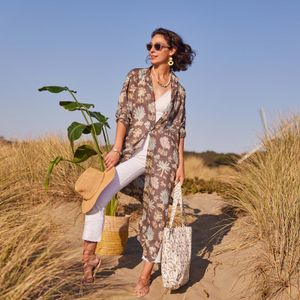 Island Grey Palm Cotton Long Shirt Dress 3